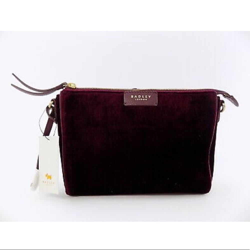 Radley London Selby Street Red Clutch Velvet WINE Small Clutch